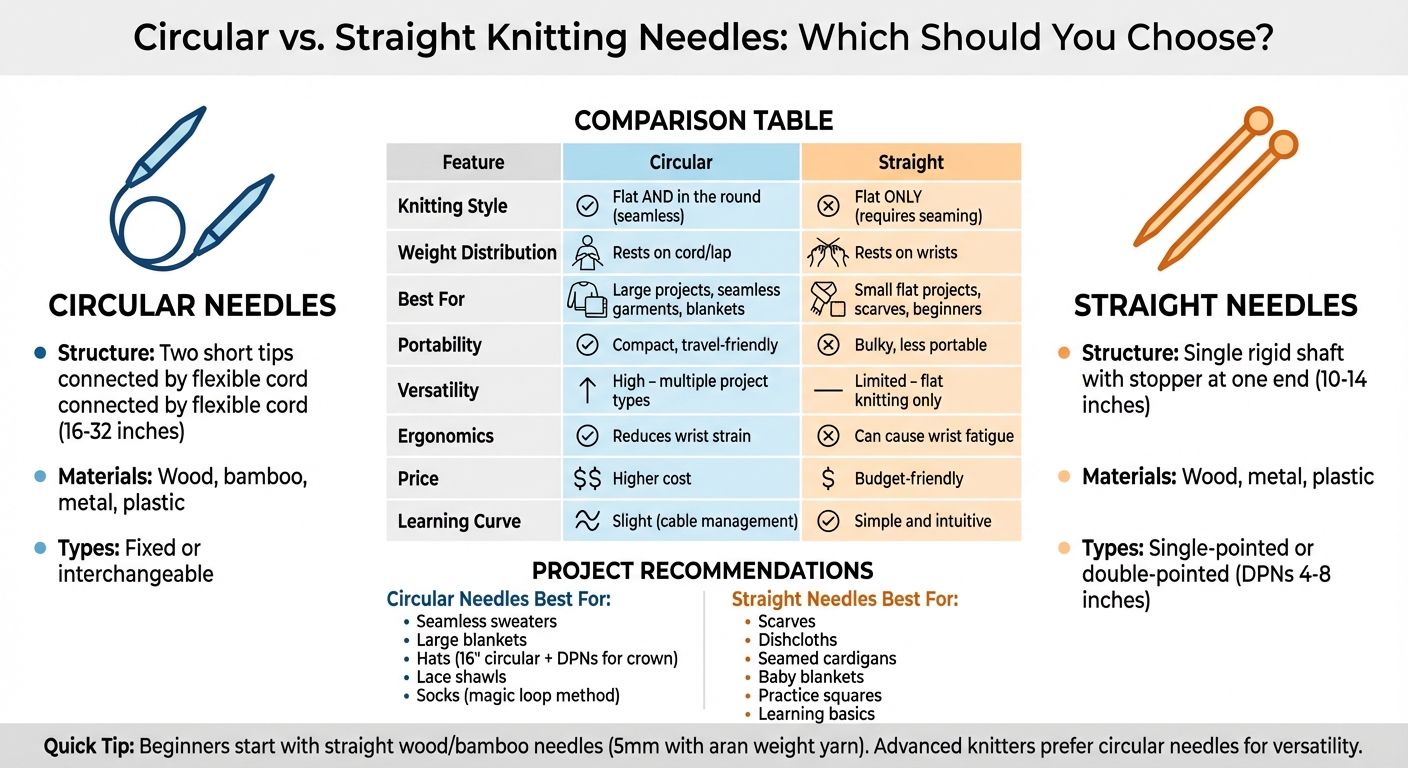 Circular vs Straight Knitting Needles Comparison Chart