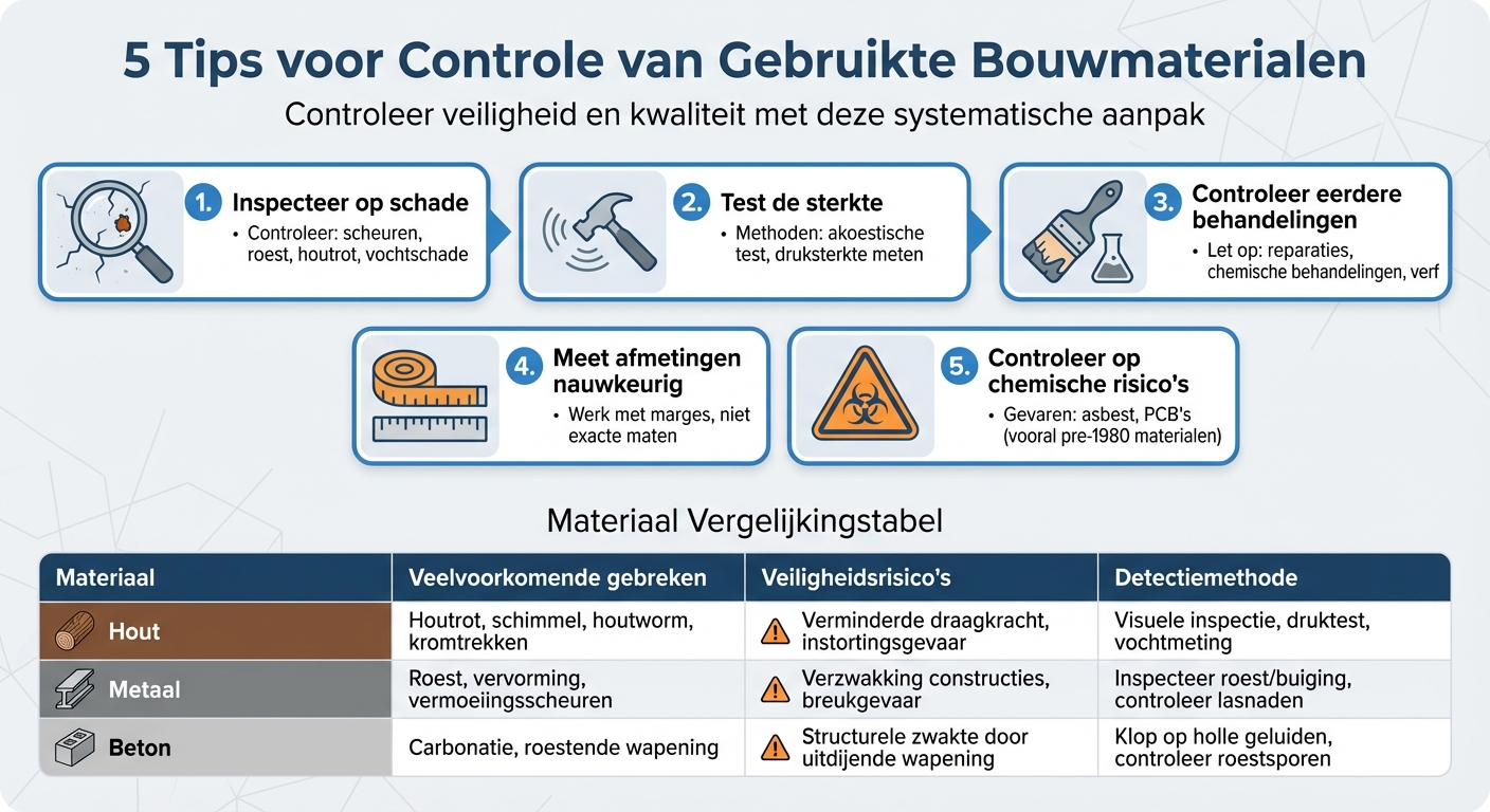 Vergelijkingstabel: Controle van gebruikte bouwmaterialen - gebreken, risico's en detectiemethoden