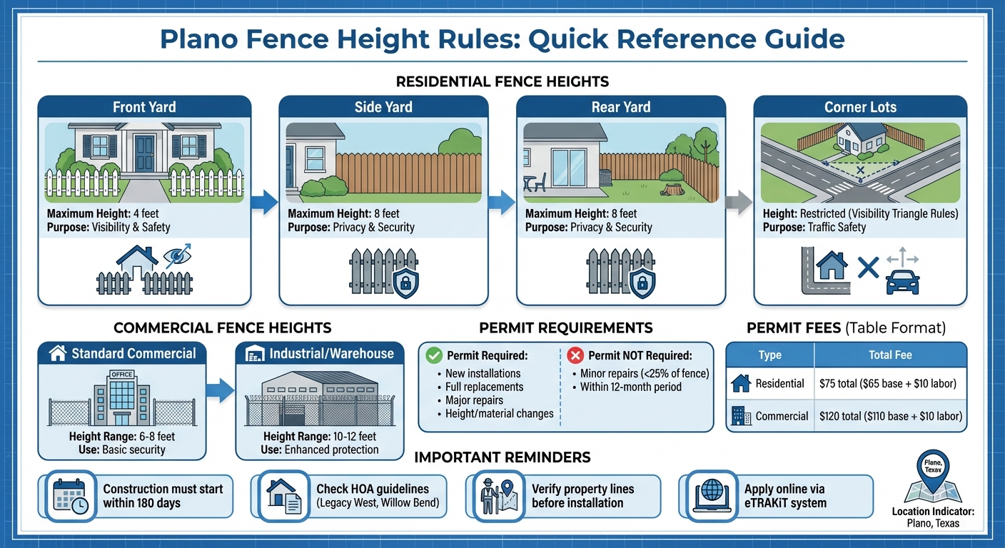 Plano Texas Fence Height Limits by Property Location
