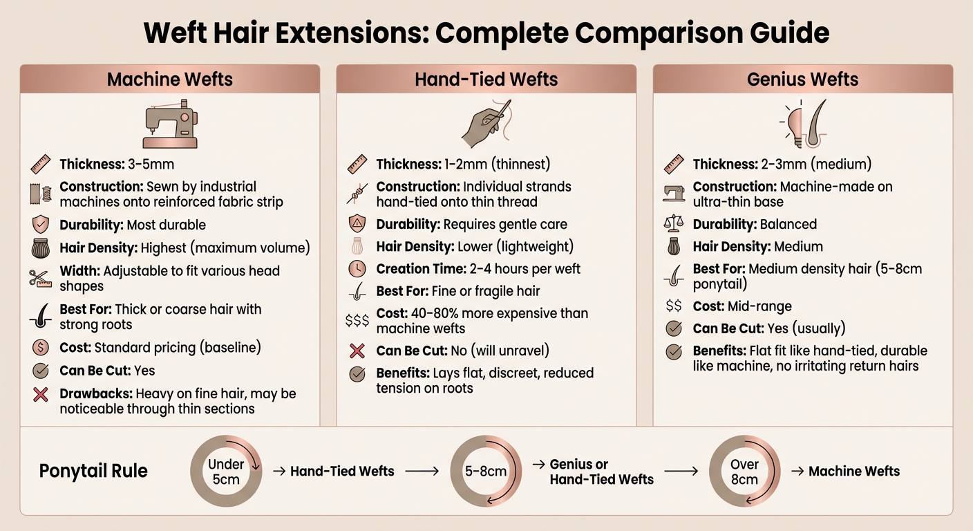 Weft Hair Extensions Comparison Guide: Machine vs Hand-Tied vs Genius