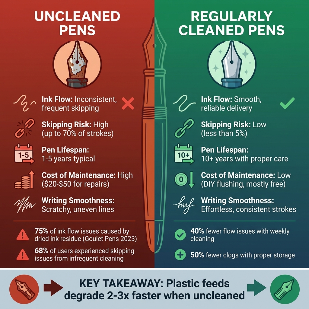 Uncleaned vs Regularly Cleaned Fountain Pens: Performance and Lifespan Comparison