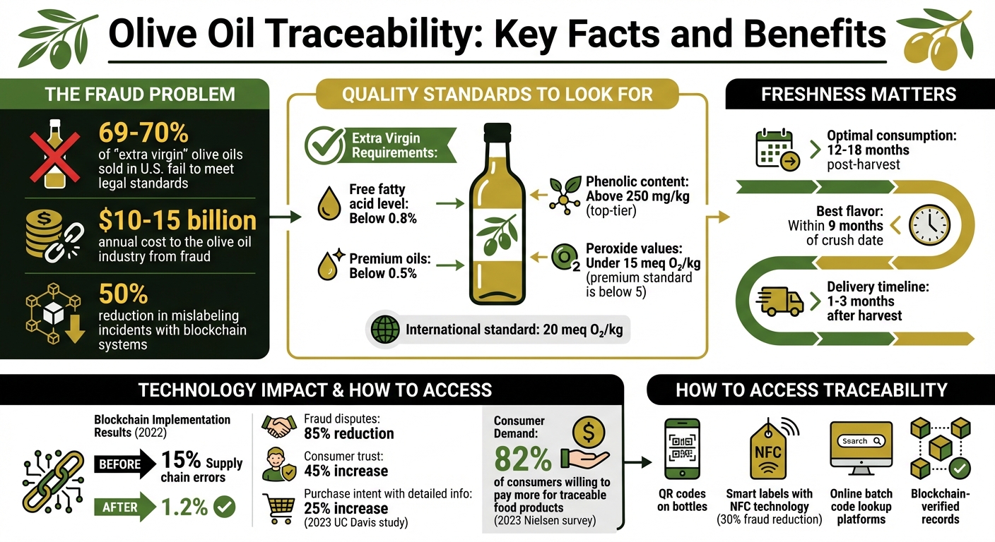 Olive Oil Traceability Benefits and Quality Standards Infographic