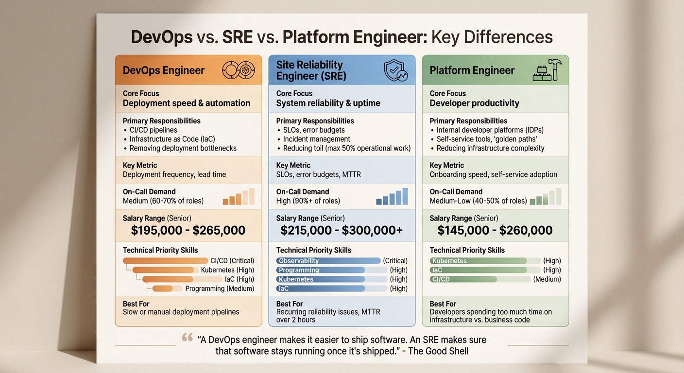 DevOps vs SRE vs Platform Engineer: Role Comparison 2026