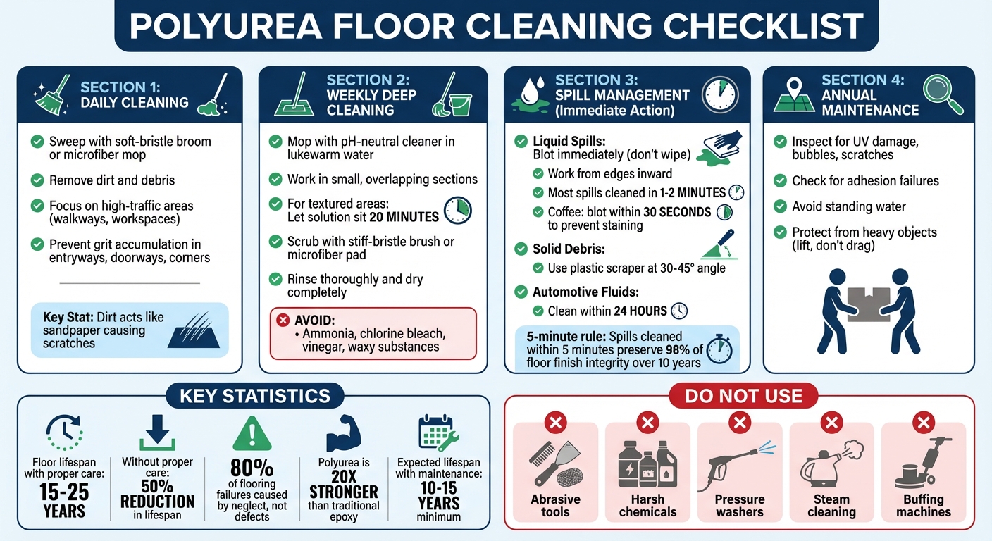 Polyurea Floor Cleaning Schedule: Daily, Weekly, and Long-Term Maintenance Guide