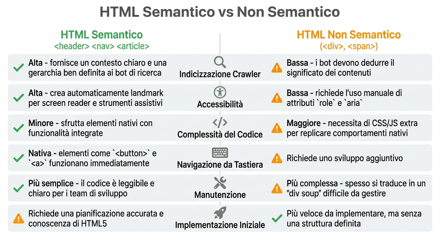Html semantico: benefici per seo e accessibilità 1 Html semantico vs non semantico: confronto tra caratteristiche e vantaggi