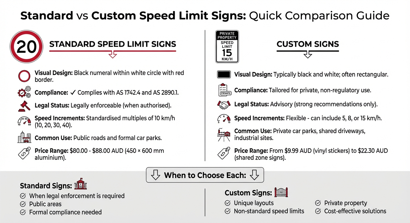 Standard vs Custom Speed Limit Signs for Car Parks Comparison