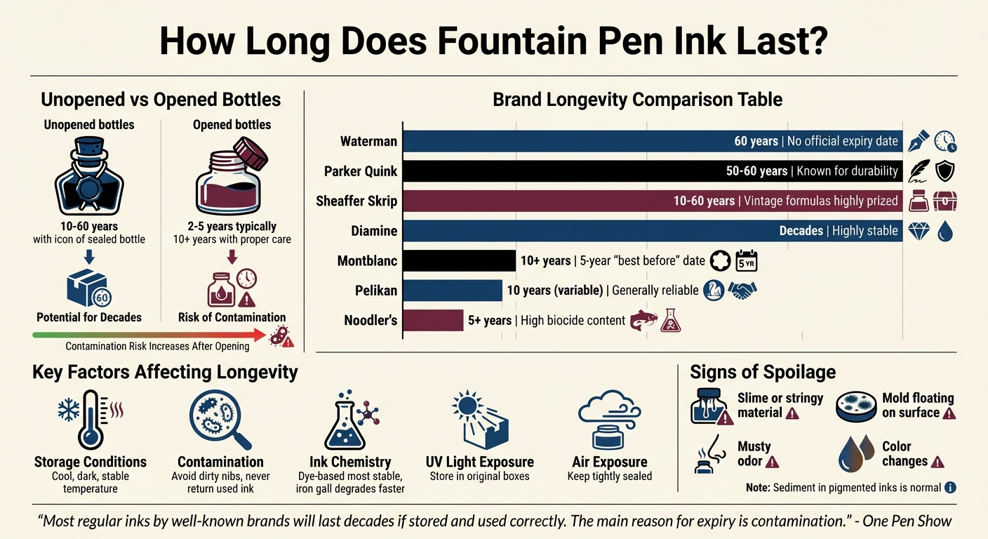 Fountain Pen Ink Shelf Life by Brand and Storage Condition