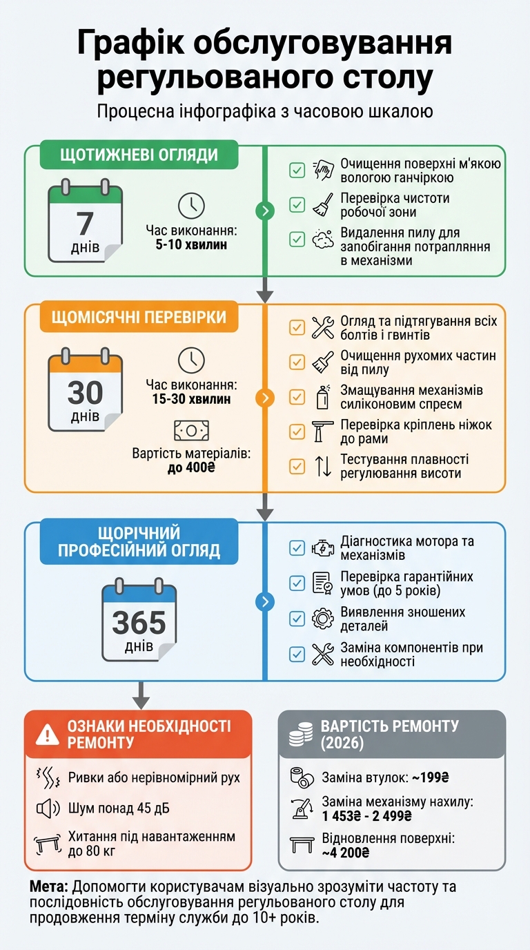 Графік регулярного обслуговування регульованого столу