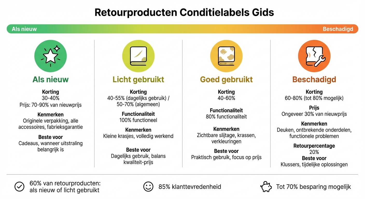 Conditielabels retourproducten: kortingen en toepassingen vergelijking