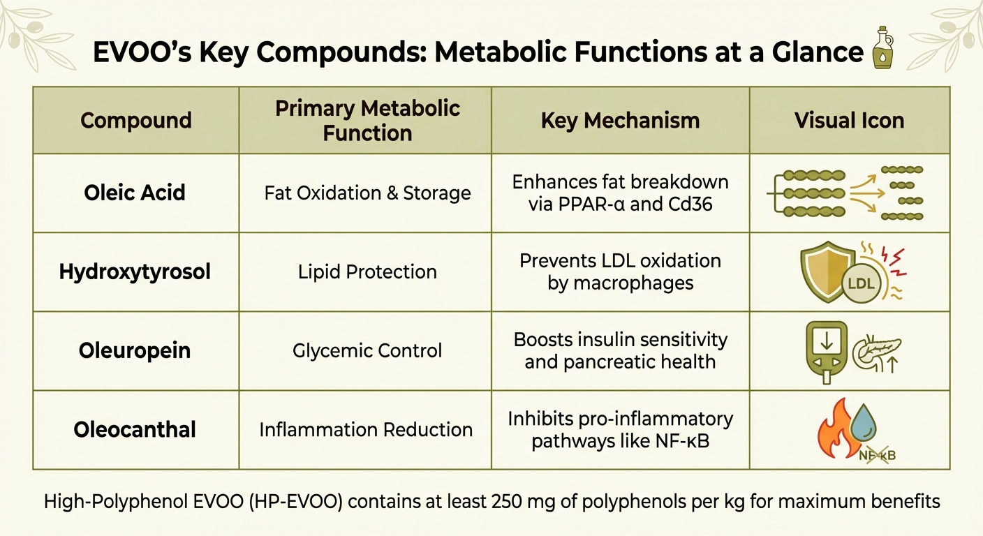 EVOO Key Compounds and Their Metabolic Benefits