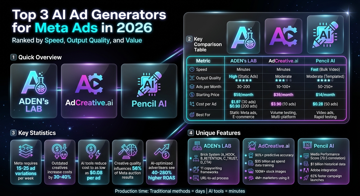 AI Ad Generator Comparison for Meta Ads 2026: Speed, Quality, and Pricing