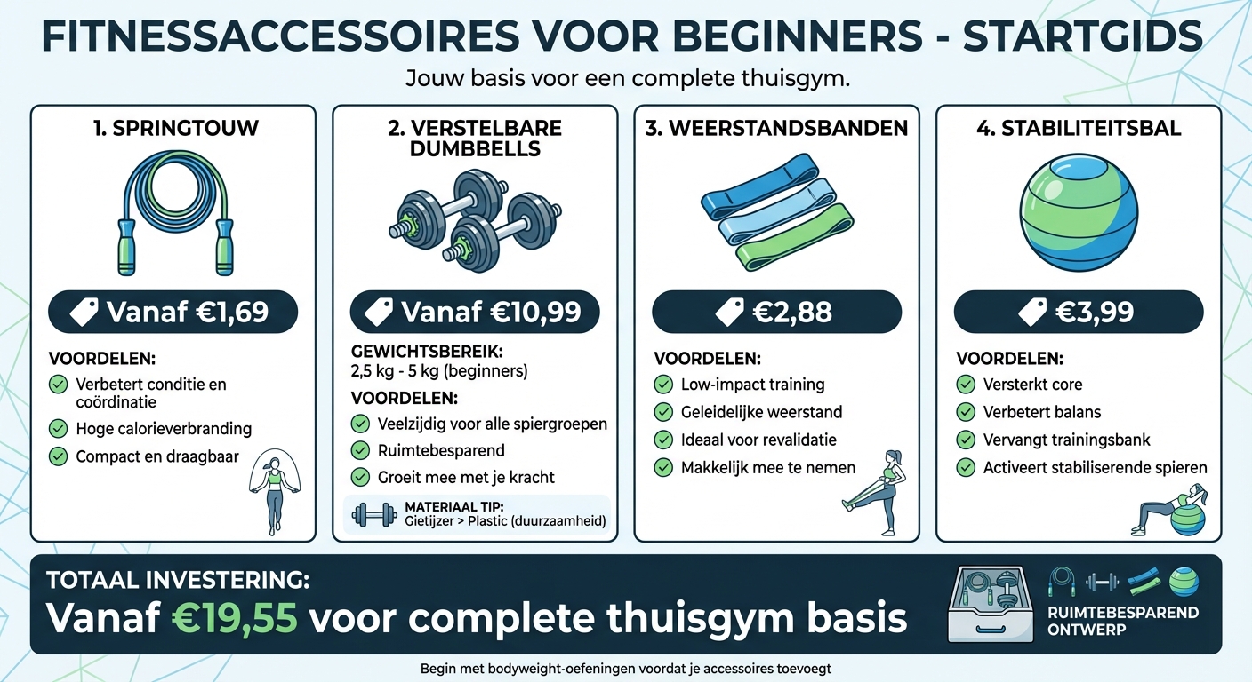 Essentiële fitnessaccessoires voor beginners met prijzen en voordelen