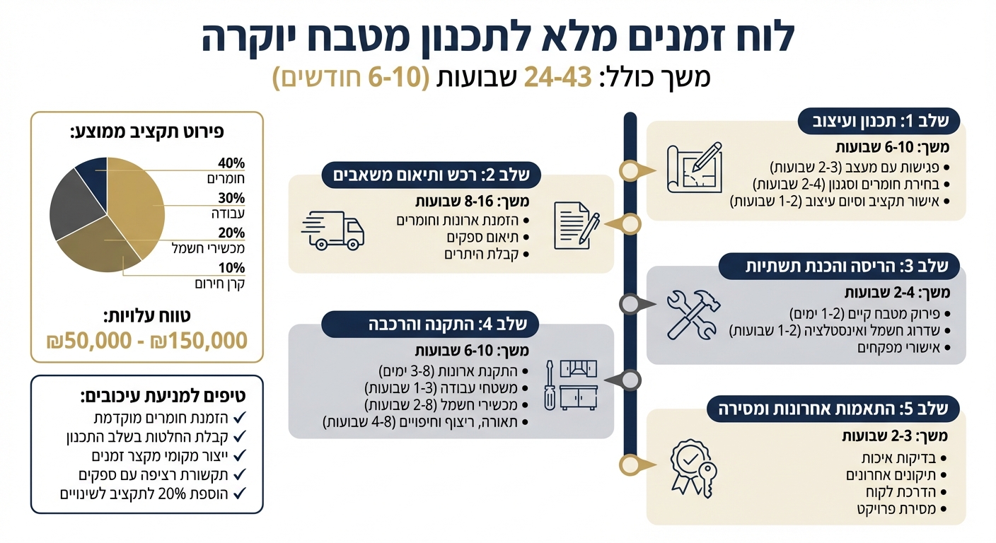 לוח זמנים לתכנון מטבח יוקרה - 5 שלבים עיקריים