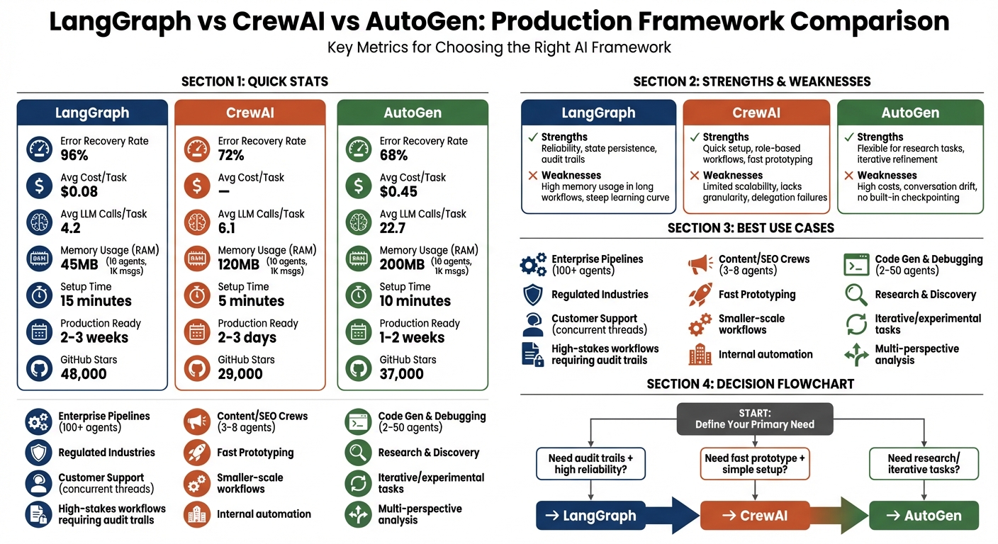 LangGraph vs CrewAI vs AutoGen Framework Comparison: Performance Metrics and Use Cases