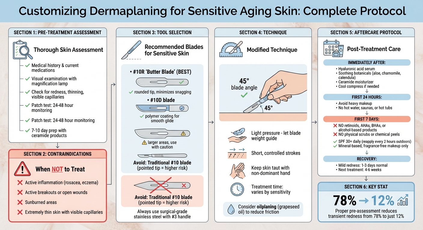 Safe Dermaplaning Protocol for Sensitive Aging Skin: Assessment to Aftercare