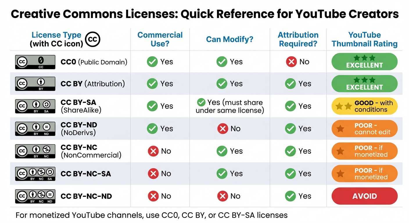 Creative Commons License Types Comparison for YouTube Thumbnails