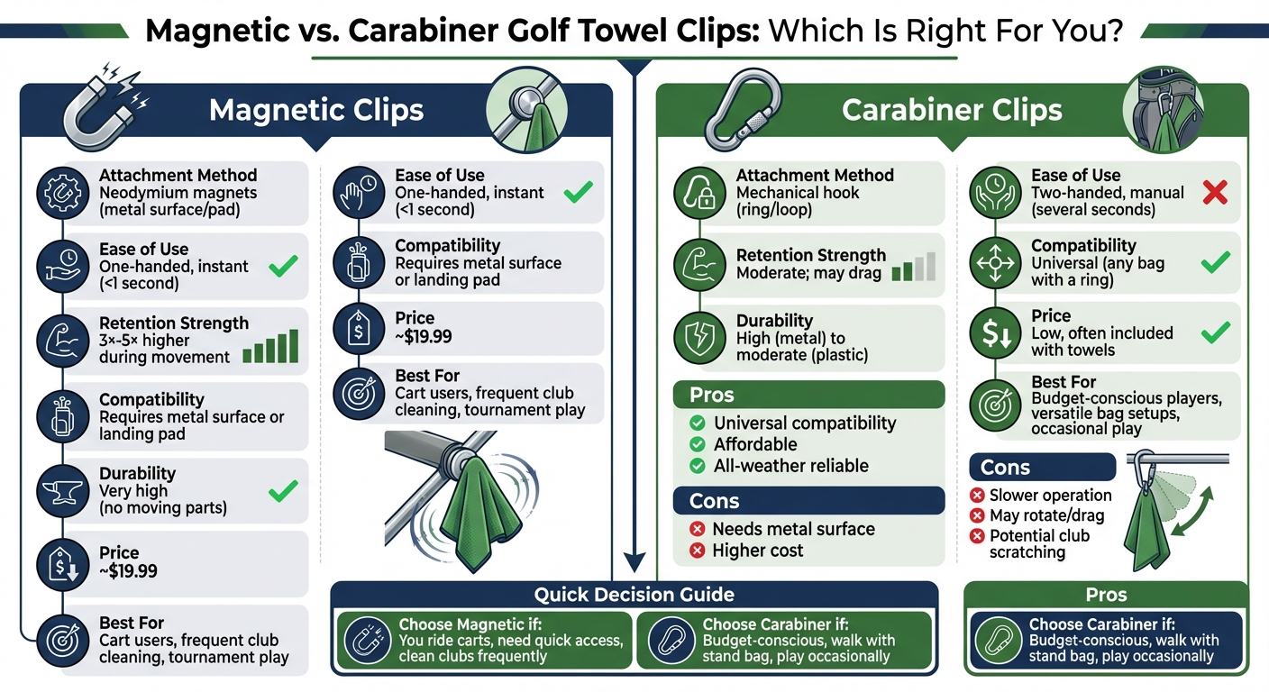 Magnetic vs Carabiner Golf Towel Clips Comparison Chart
