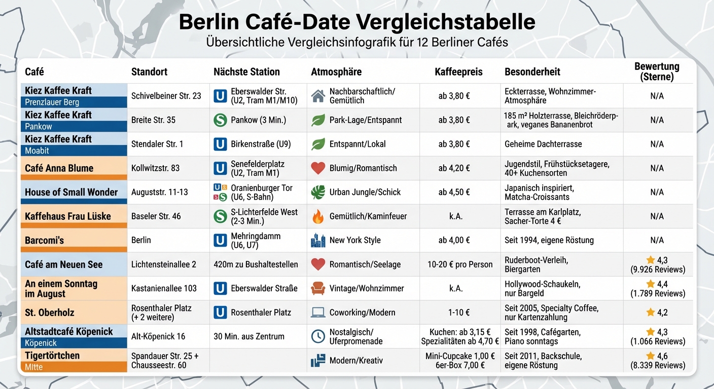 Berlin Café-Date Spots: Standorte, Atmosphäre und Preise im Vergleich