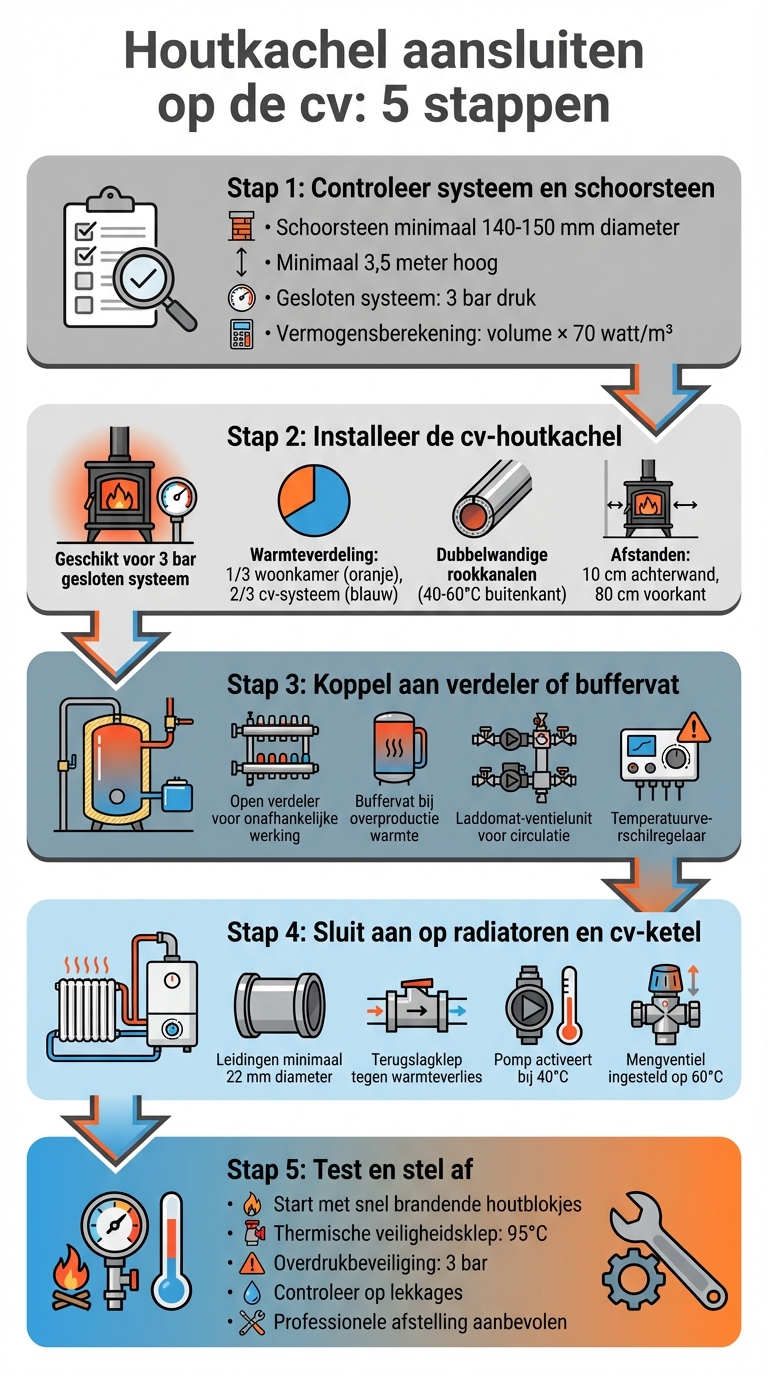 Houtkachel aansluiten op cv: 5 stappen installatieschema