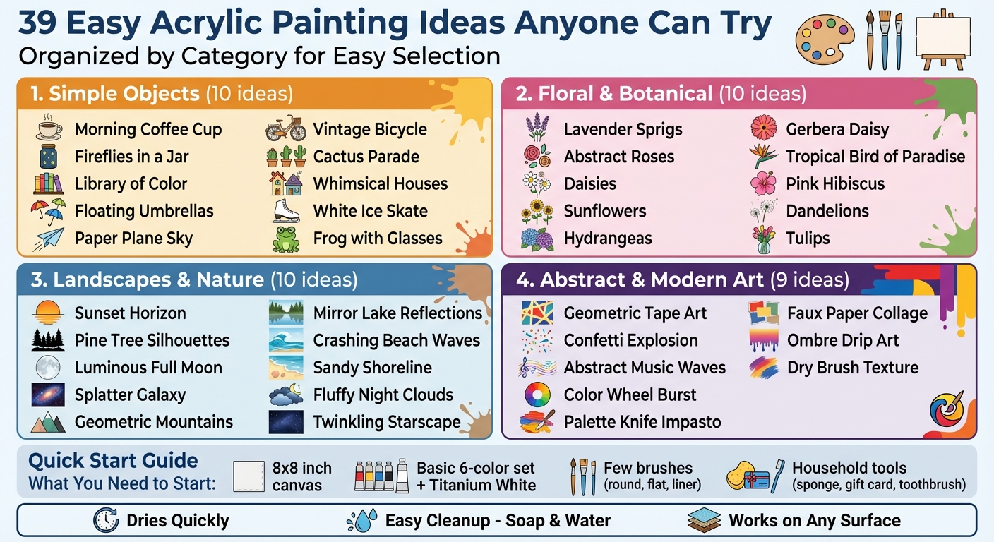 39 Easy Acrylic Painting Ideas for Beginners - Complete Visual Guide