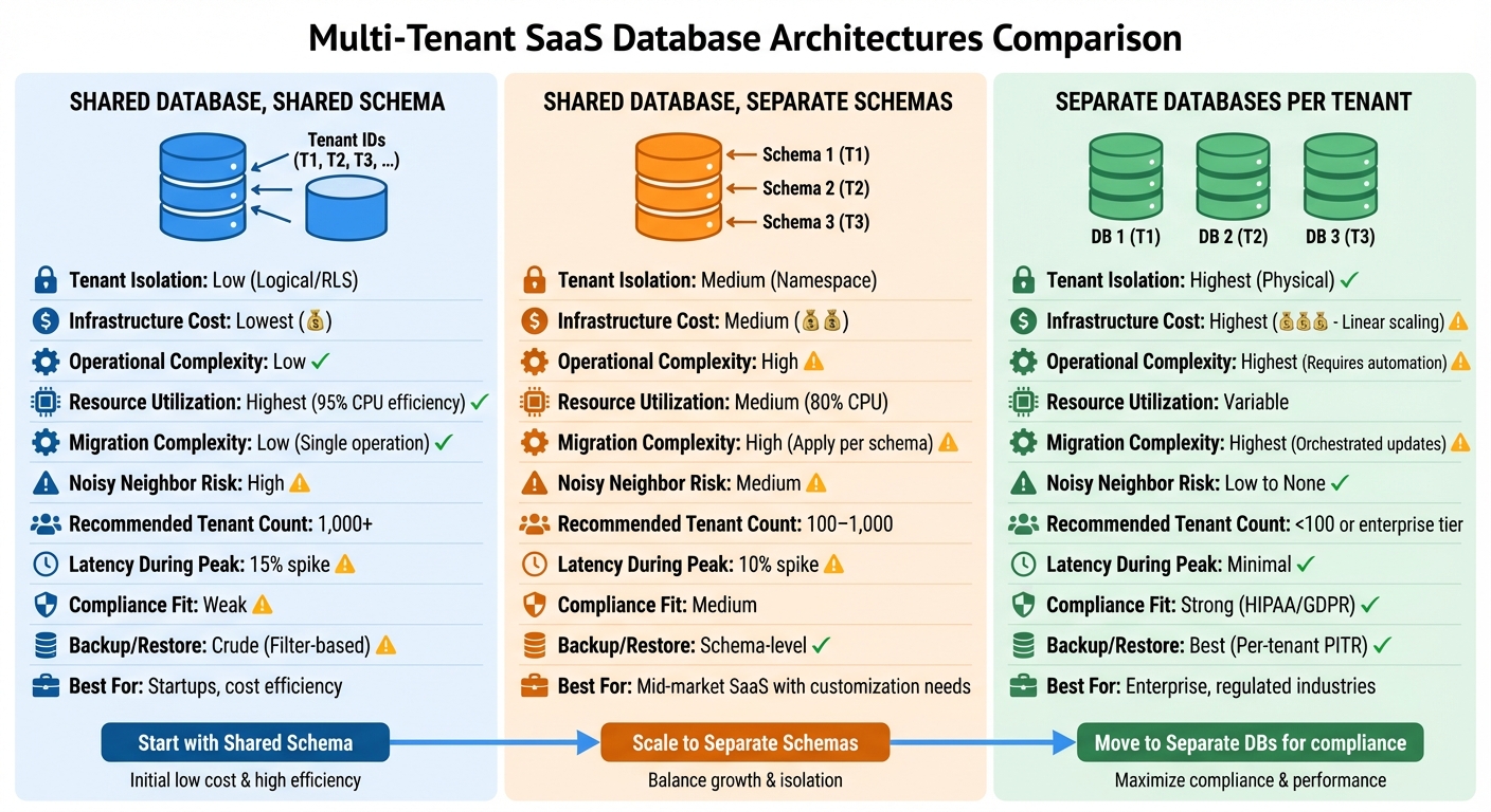 Multi-Tenant Database Architecture Comparison: Shared Schema vs Separate Schemas vs Separate Databases