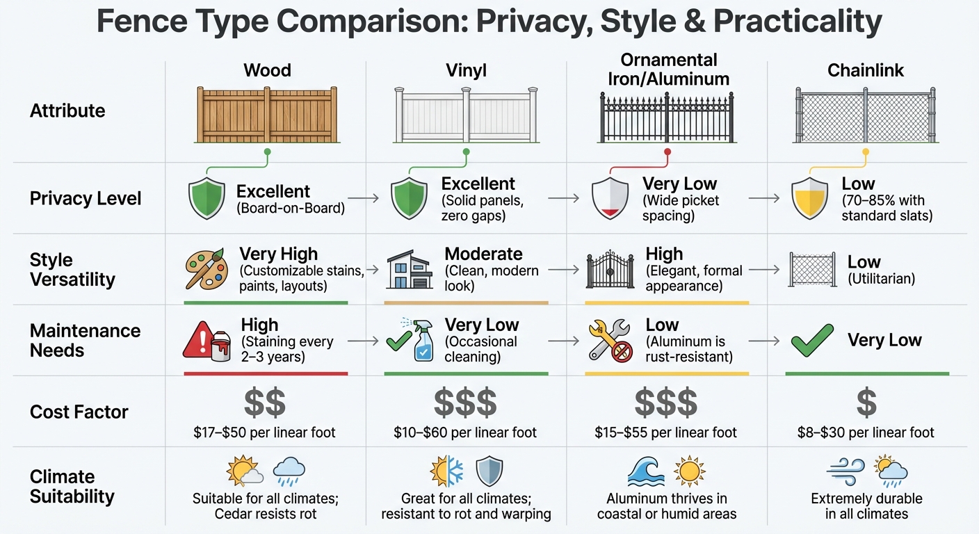 Fence Type Comparison: Privacy, Style, Maintenance, Cost and Climate Suitability