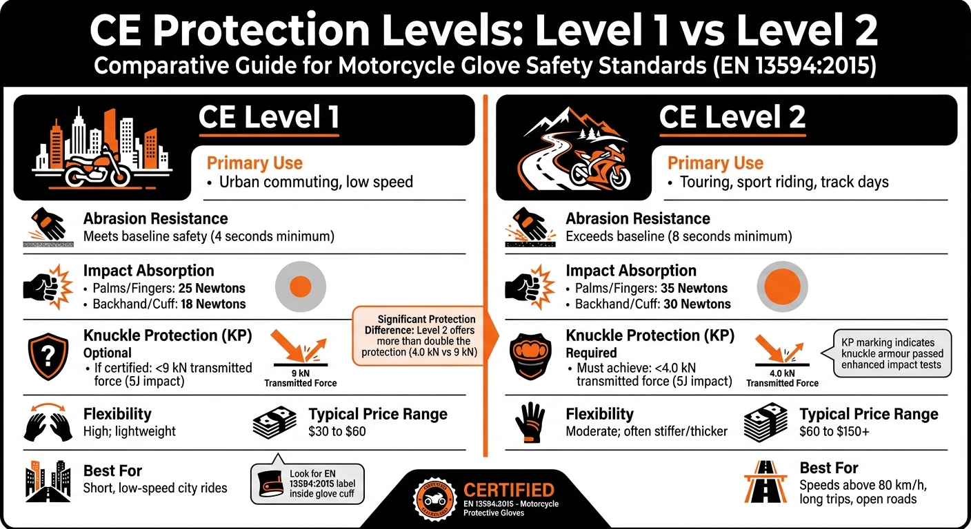 CE Level 1 vs Level 2 Motorcycle Glove Protection Standards Comparison