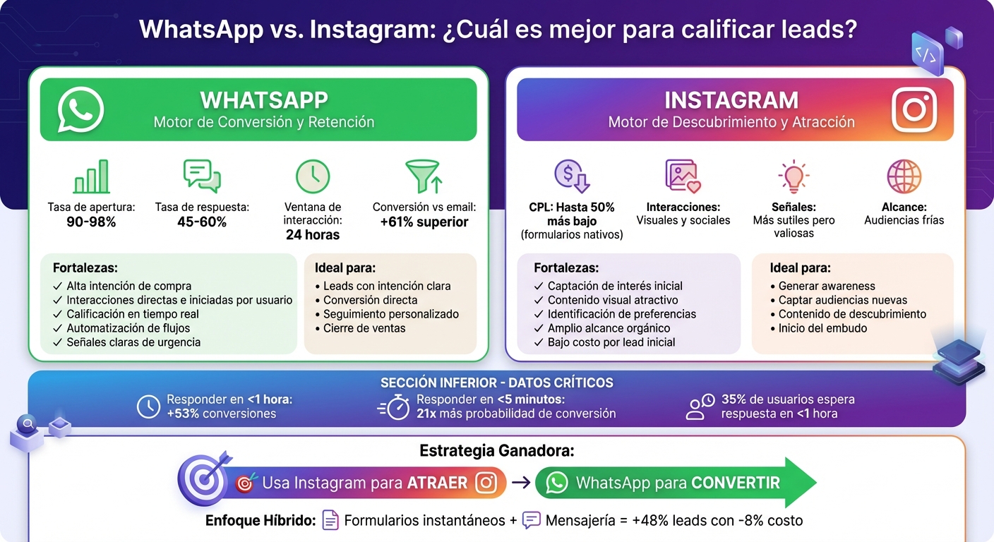 WhatsApp vs Instagram para calificación de leads: comparativa de métricas clave