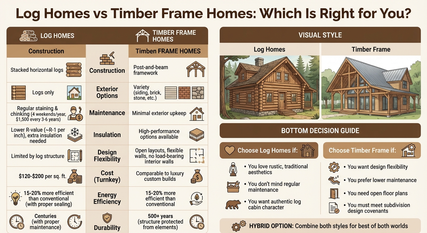 Log Homes vs Timber Frame Homes: Complete Comparison Guide
