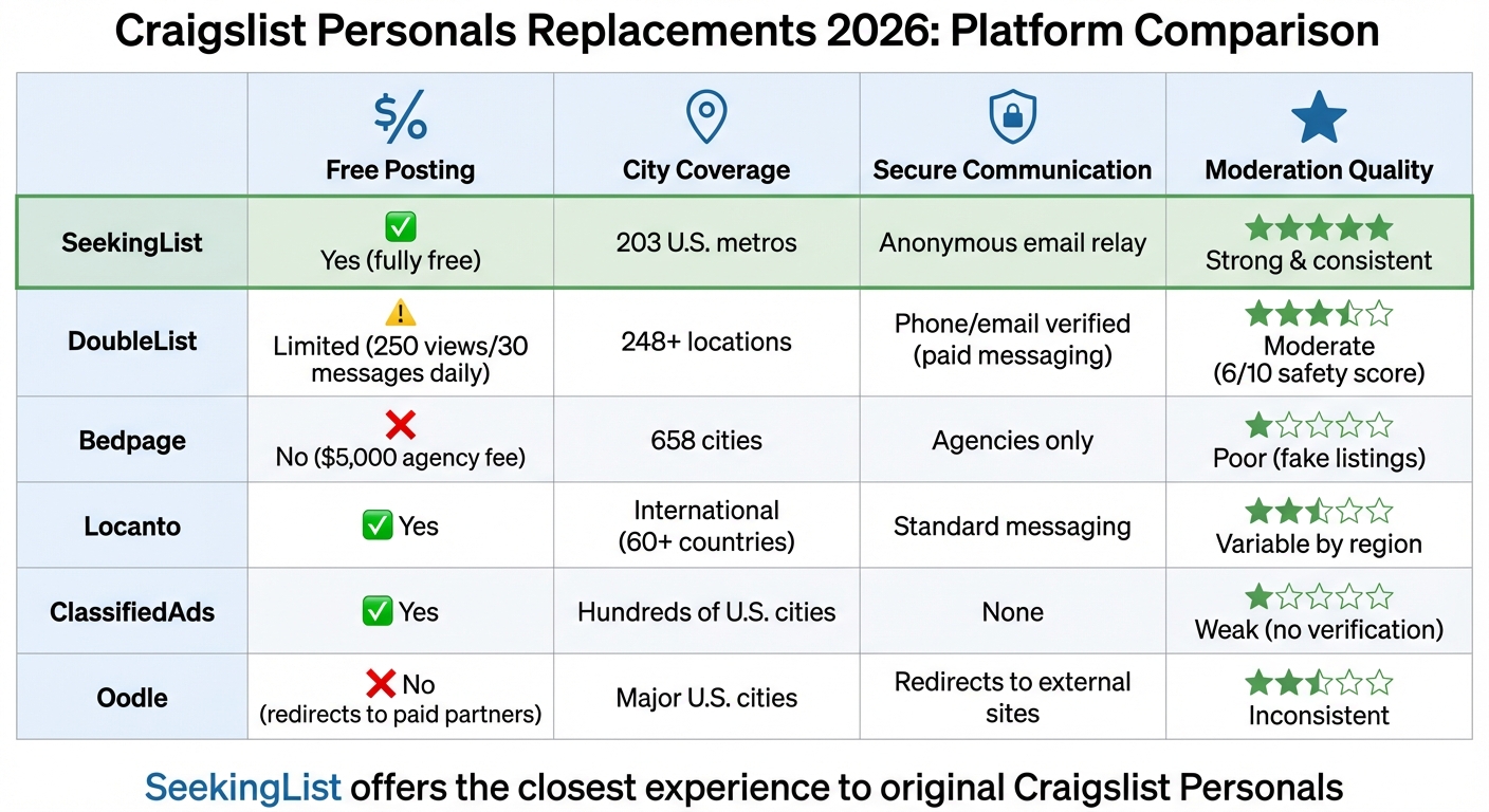 Craigslist Personals Alternatives 2026: Platform Comparison Chart