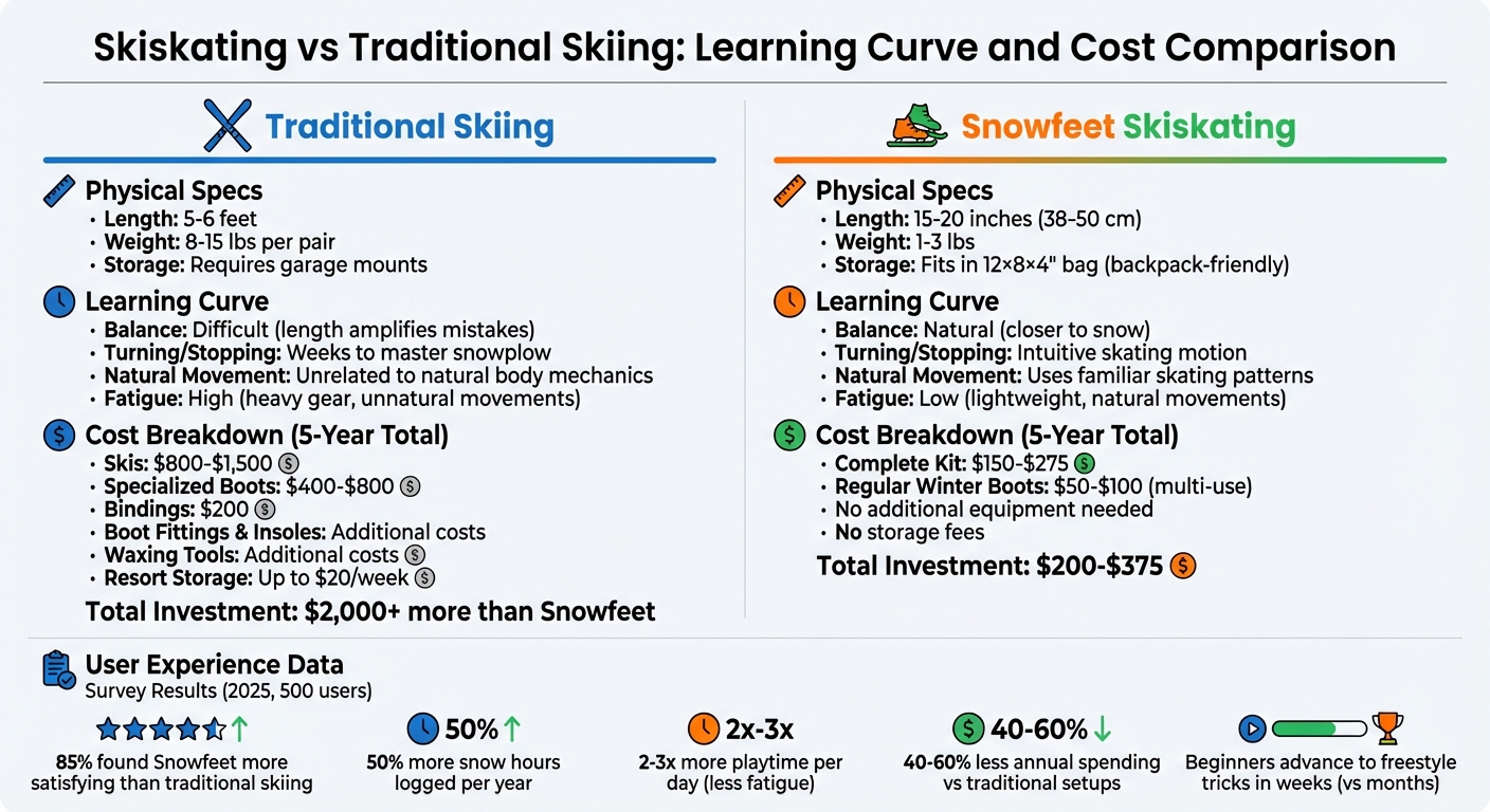 Skiskates vs ski traditionnel : comparaison de la courbe d’apprentissage et des coûts