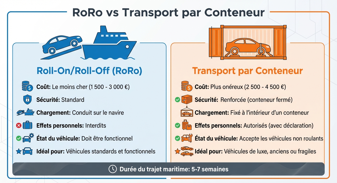 Comparaison RoRo vs Conteneur pour importer une voiture au Bénin