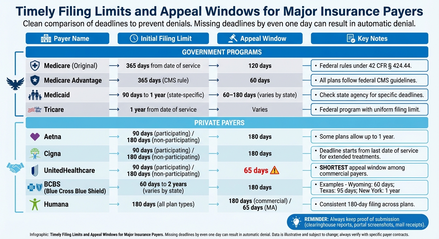 Timely Filing Limits and Appeal Windows for Major Insurance Payers