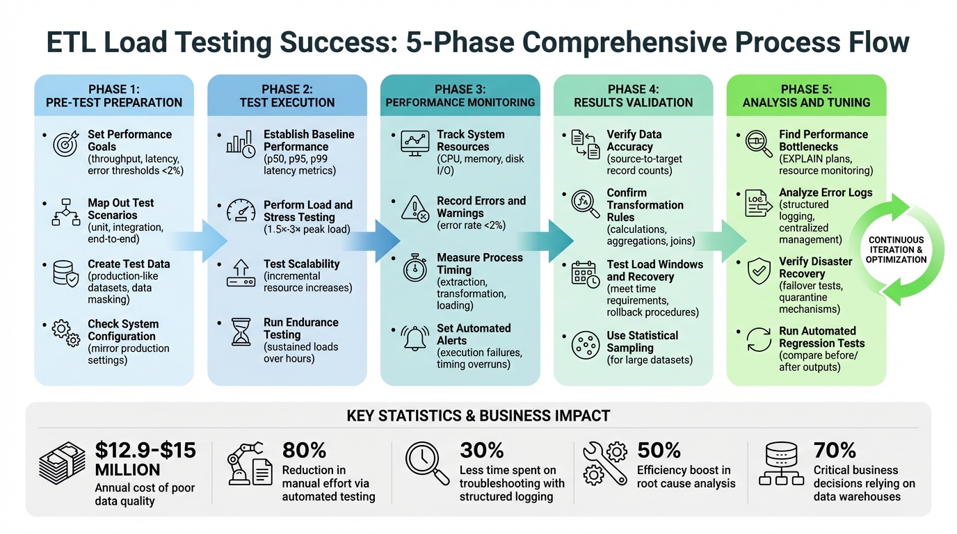 ETL Load Testing Checklist: 5-Phase Process from Preparation to Optimization