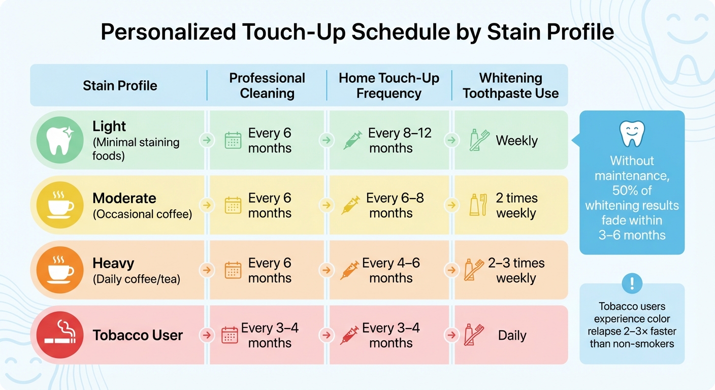 Teeth Whitening Touch-Up Schedule by Stain Profile