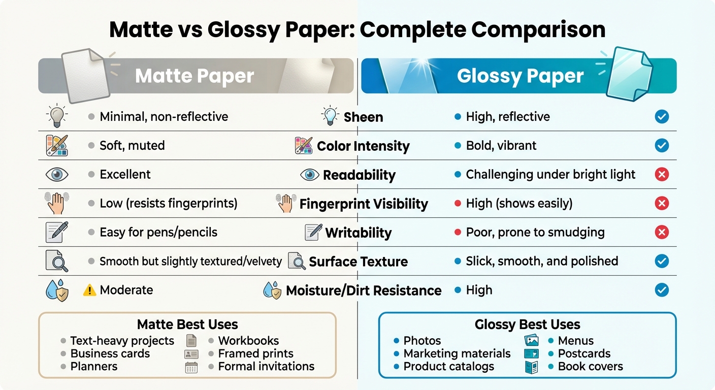 Matte vs Glossy Paper Comparison Chart