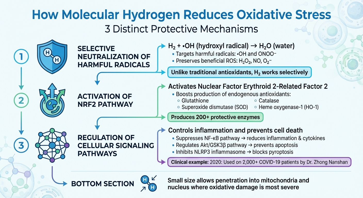 How Molecular Hydrogen Reduces Oxidative Stress: 3 Key Mechanisms