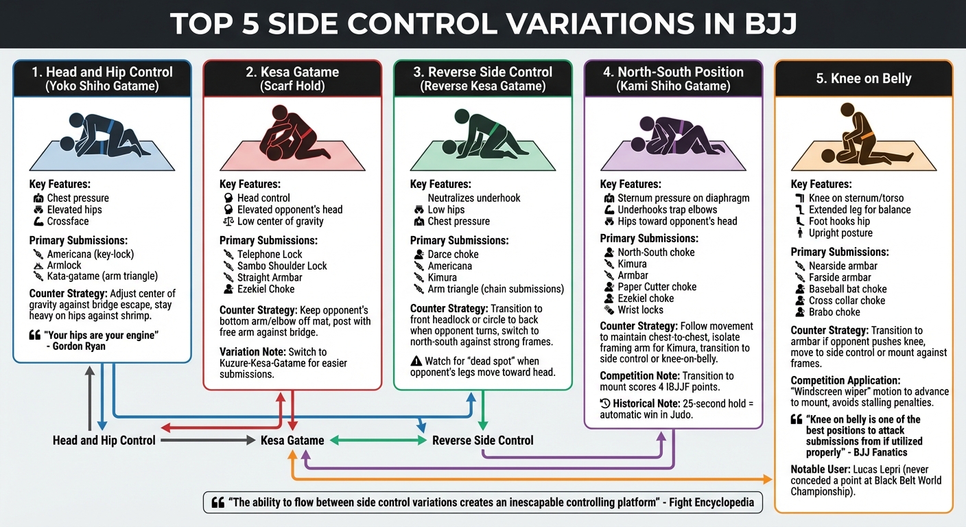 5 Side Control Variations in BJJ: Positions, Submissions, and Applications