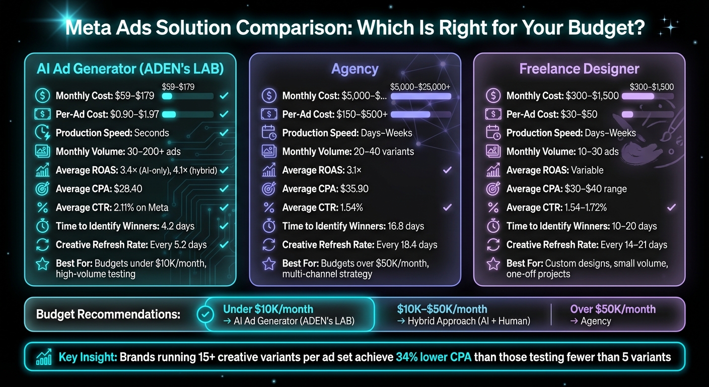 AI Ad Generator vs Agency vs Freelancer Cost and Performance Comparison for Meta Ads