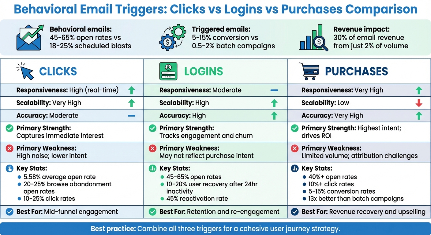 Behavioral Email Triggers Comparison: Clicks vs Logins vs Purchases