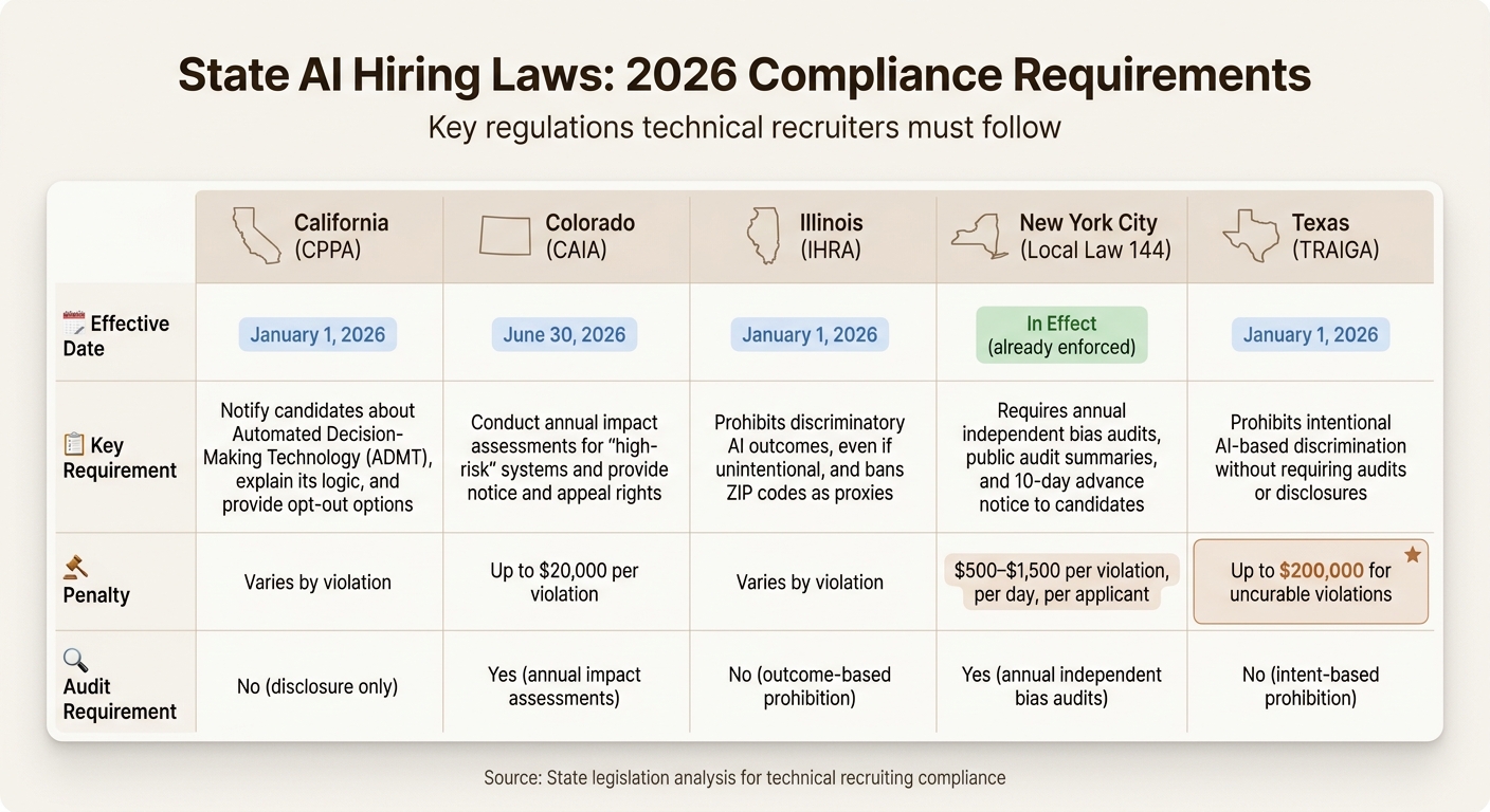 2026 State AI Hiring Laws: Requirements, Deadlines, and Penalties Comparison