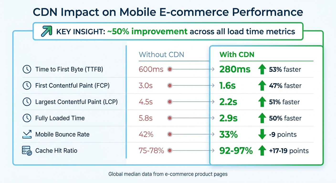 CDN vs Non-CDN Mobile E-commerce Performance Metrics Comparison
