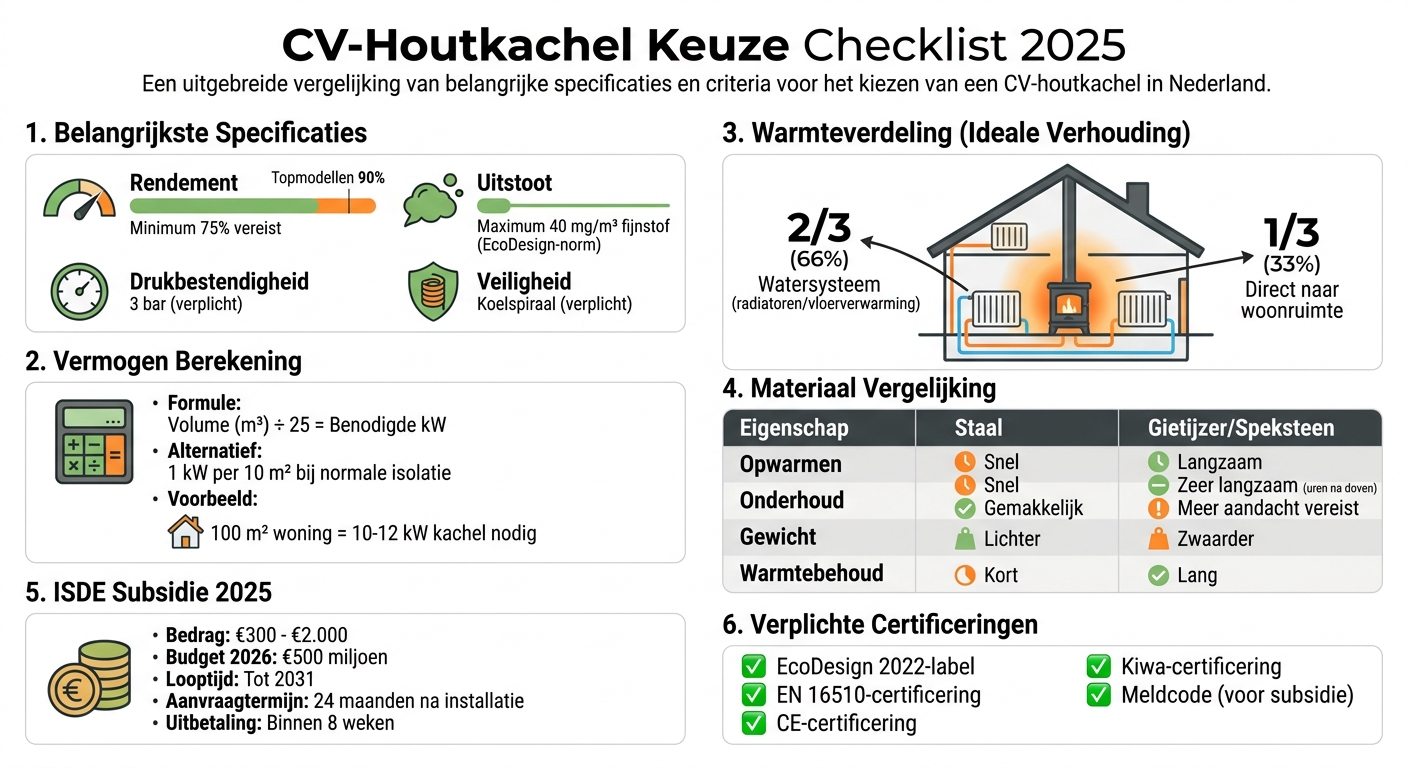CV-houtkachel aanschafcriteria en specificaties 2025