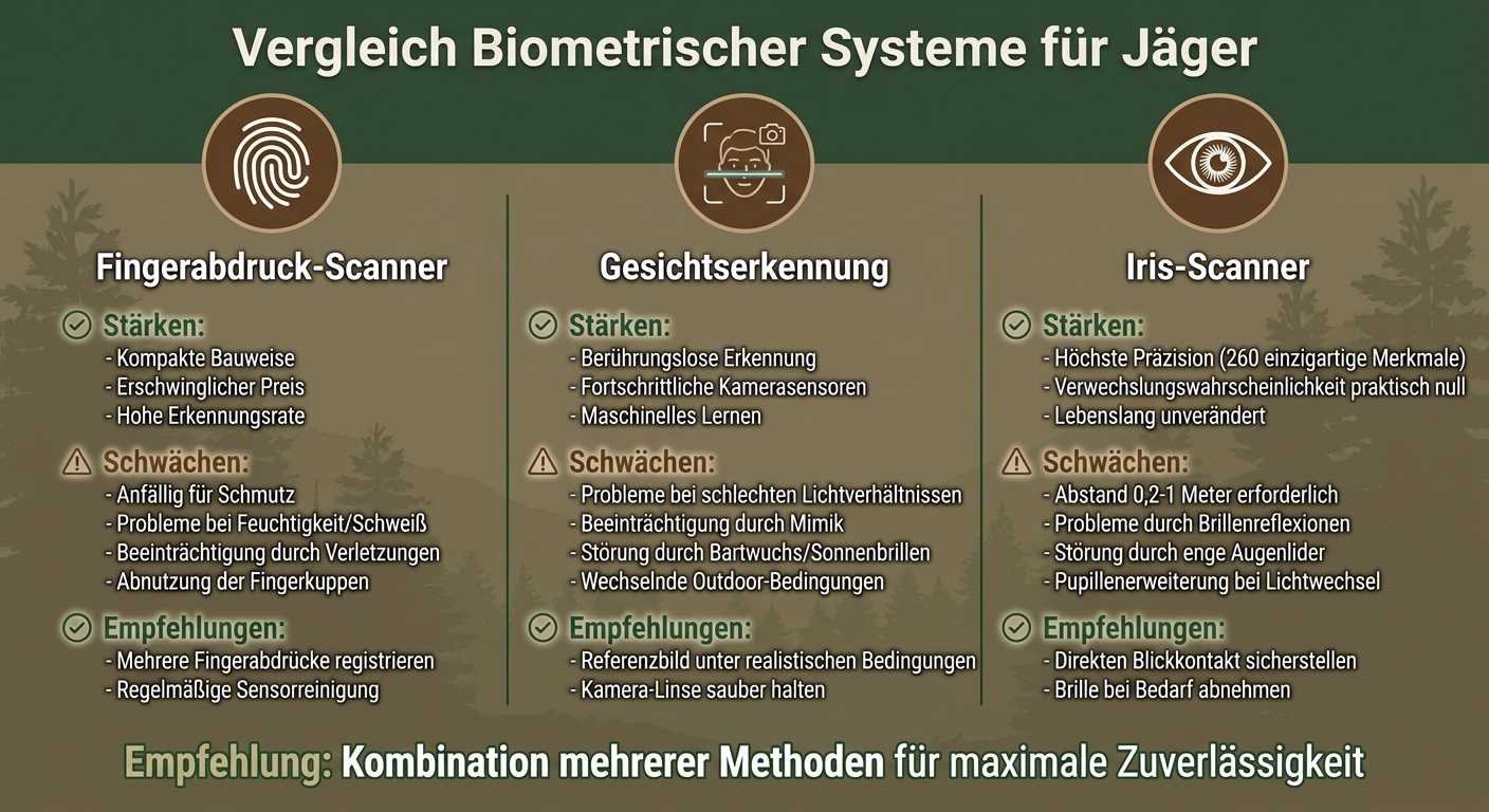 Vergleich biometrischer Systeme für Jäger: Fingerabdruck, Gesichtserkennung und Iris-Scanner