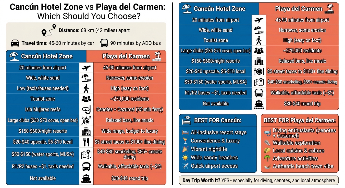 Cancún Hotel Zone vs Playa del Carmen: Complete Travel Comparison