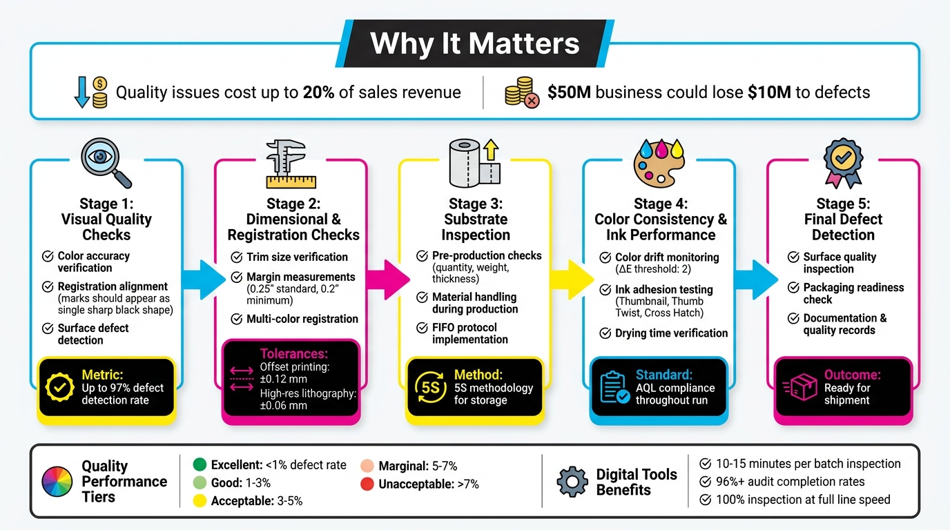 5-Stage In-Process Print Inspection Checklist with Key Metrics