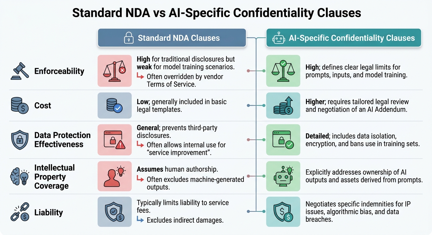 Standard NDA vs AI-Specific Confidentiality Clauses Comparison