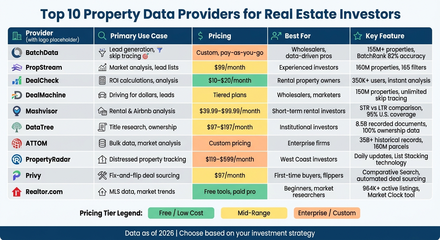 Top 10 Property Data Providers Comparison Chart for Real Estate Investors 2026