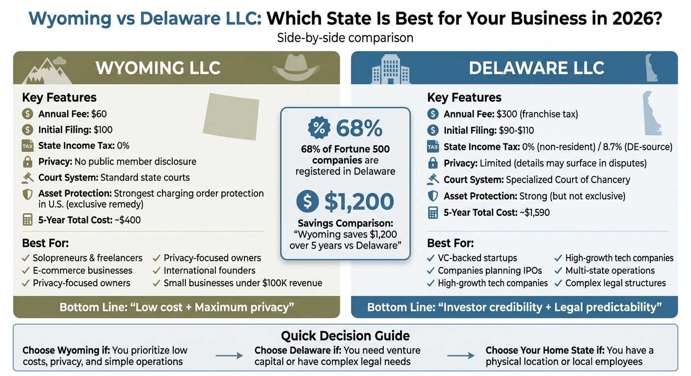 Wyoming vs Delaware LLC Comparison: Costs, Privacy, and Best Use Cases