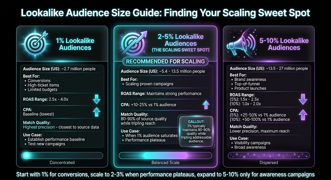 Lookalike Audience Size Comparison: Performance Metrics by Percentage